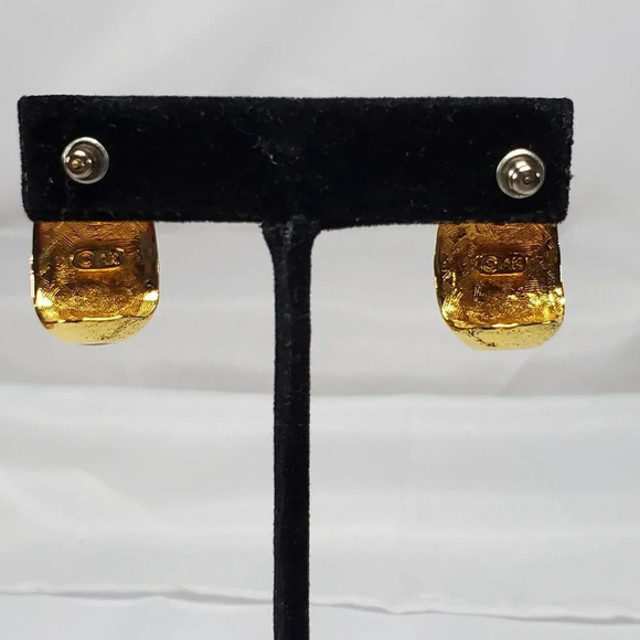 Vintage Anne Kline Gold Tone  & Navy Enamel Prong Earrings singed AK - Picture 5 of 10